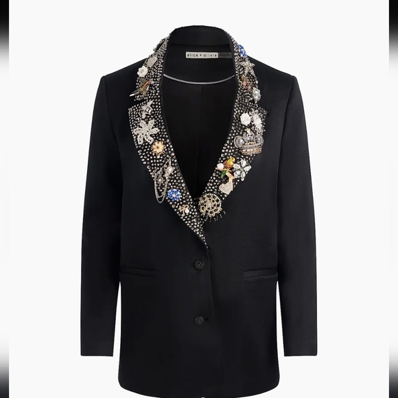 Alice + Olivia Elna Crystal-Embellished Long Blazer - Picture 6 of 10